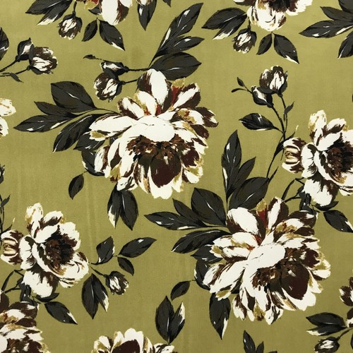 Olive green floral velvet - floral,